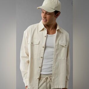 ♣️AMERICAN EAGLE- Stretch Canvas Long-Sleeve Button-Up Jacket Shirt, Size: L